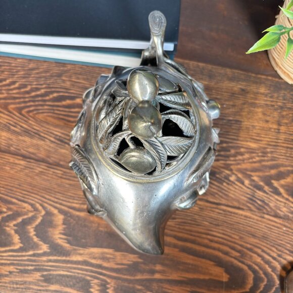 Vintage Chinese Peach Form Incense Burner with Qianlong Mark Tripod Censer - Picture 7 of 17